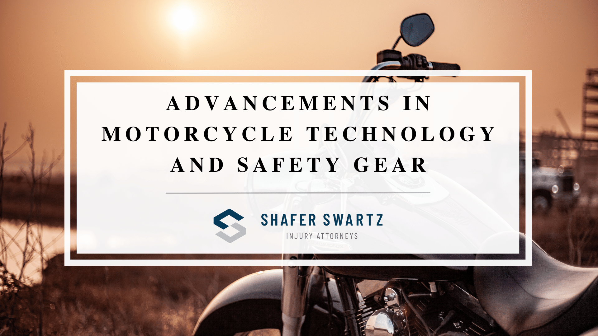 A motorcycle on the road overlaid with text: Advancements in Motorcycle Technology and Safety Gear
