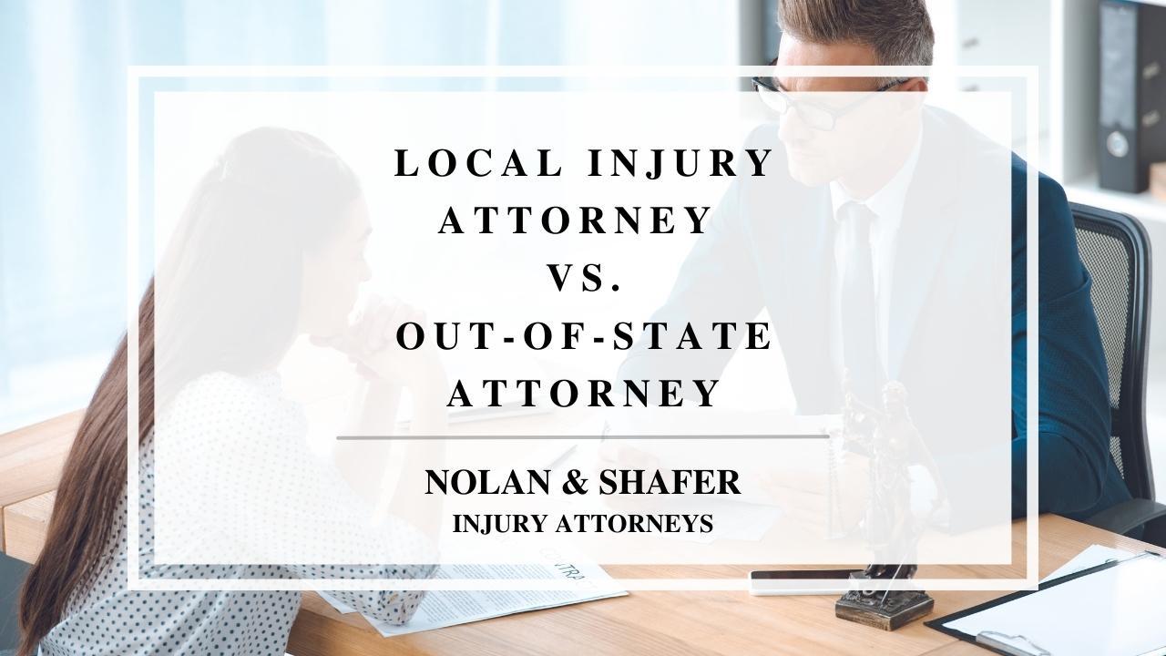 Local injury attorney and out-of-state attorney talking overlaid with text