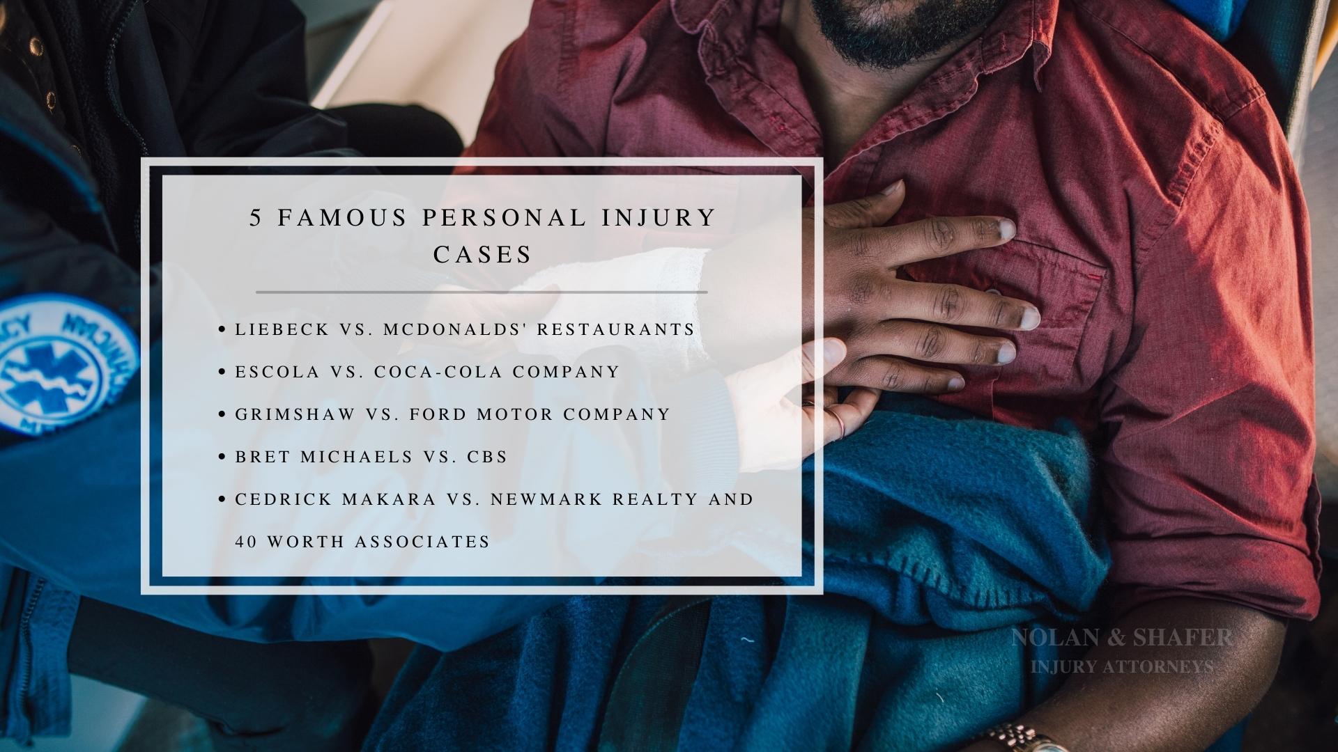 Infographic list of the five famous personal injury cases
