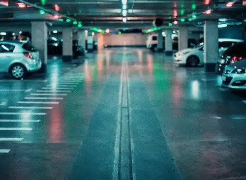 Underground parking lot with lights