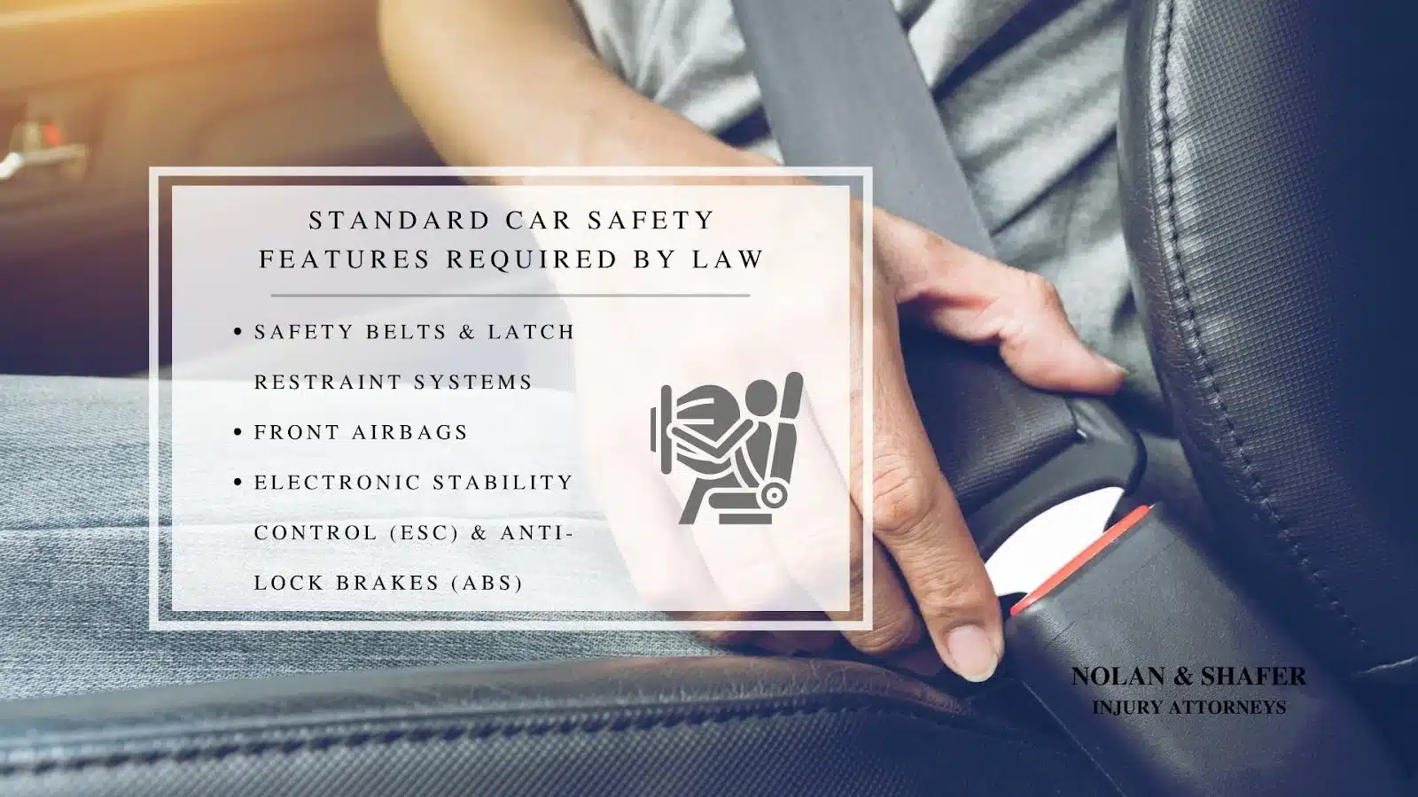 Infographic list of the three standard car safety features required by law