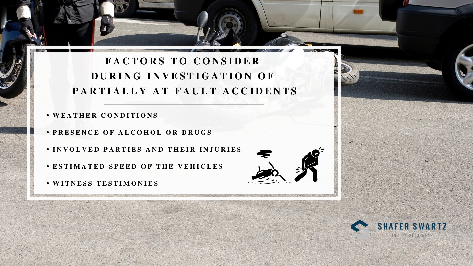 Infographic image of factors to consider during investigation of partially at fault accidents