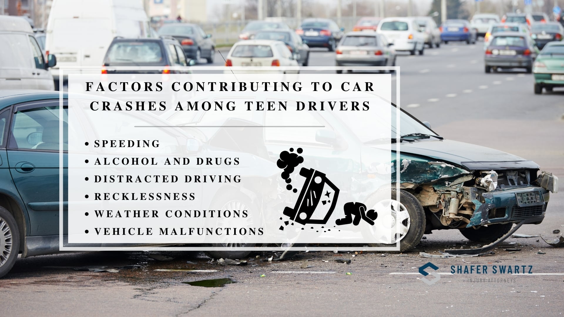 Infographic image of factors contributing to car crashes among teen drivers