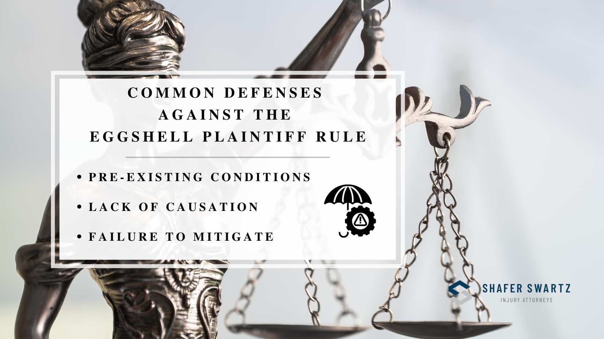 Infographic image of common defenses against the eggshell plaintiff rule