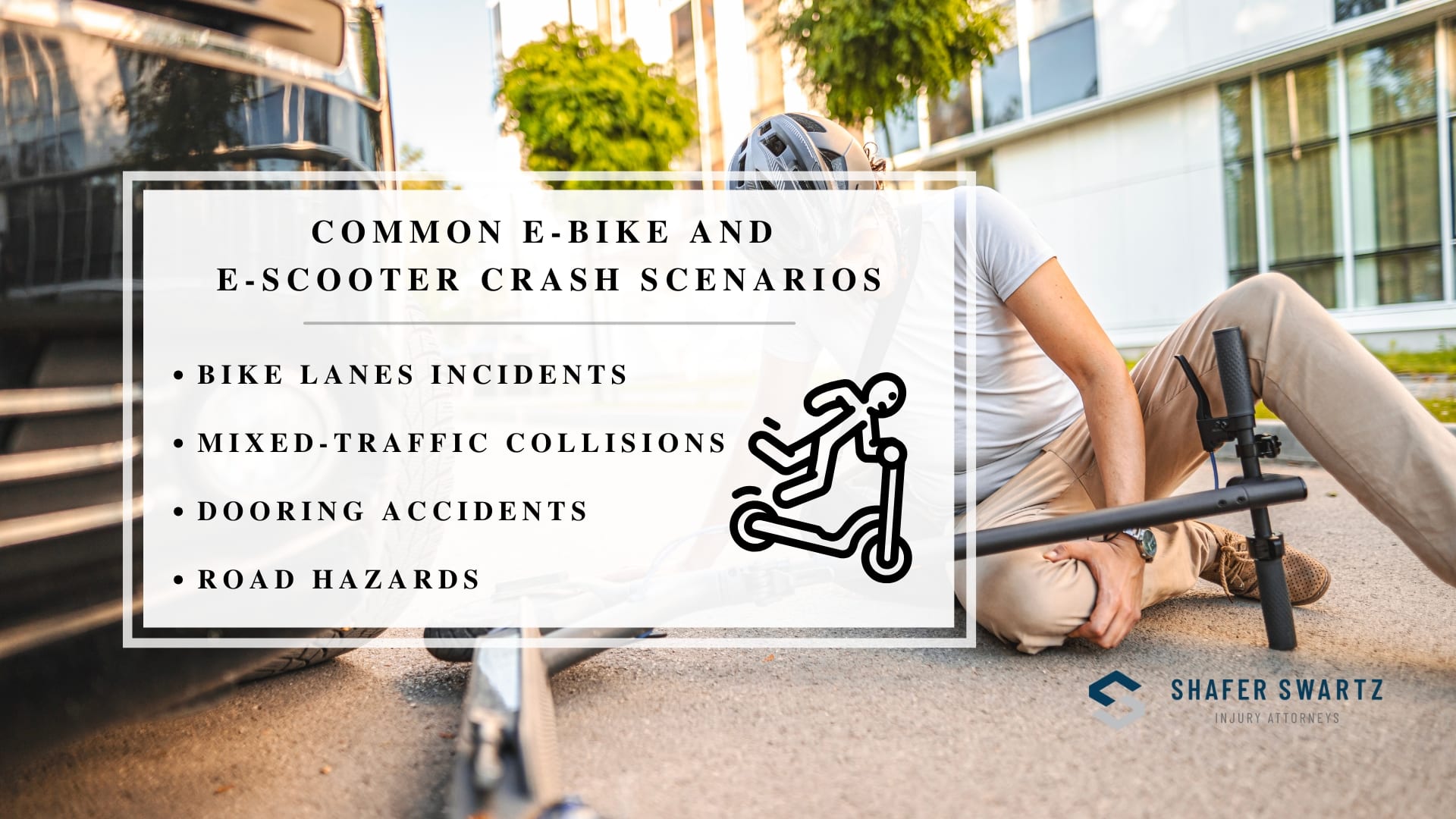 Infographic image of common e-bike and e-scooter crash scenarios