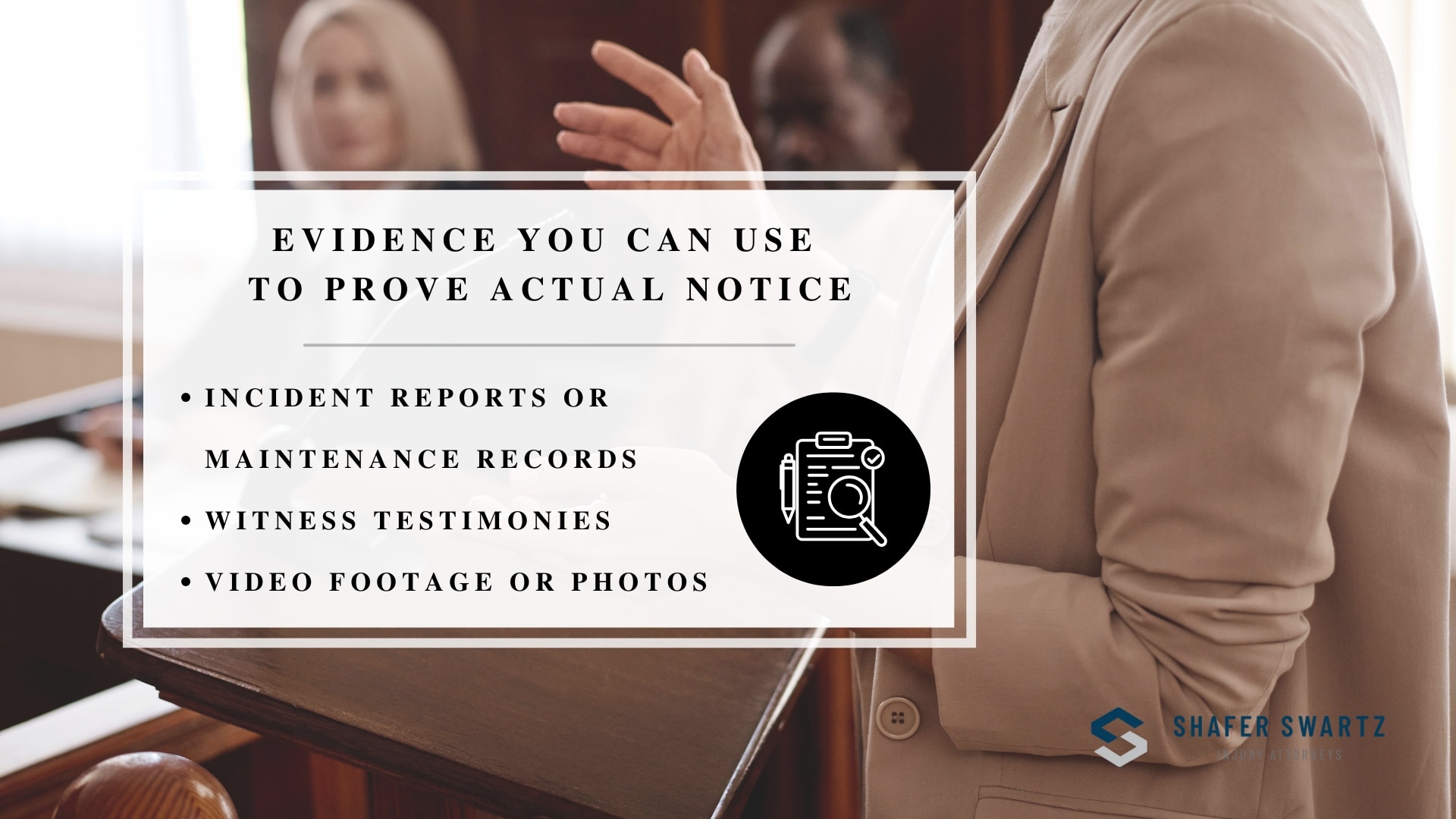 Infographic image of evidence you can use to prove actual notice