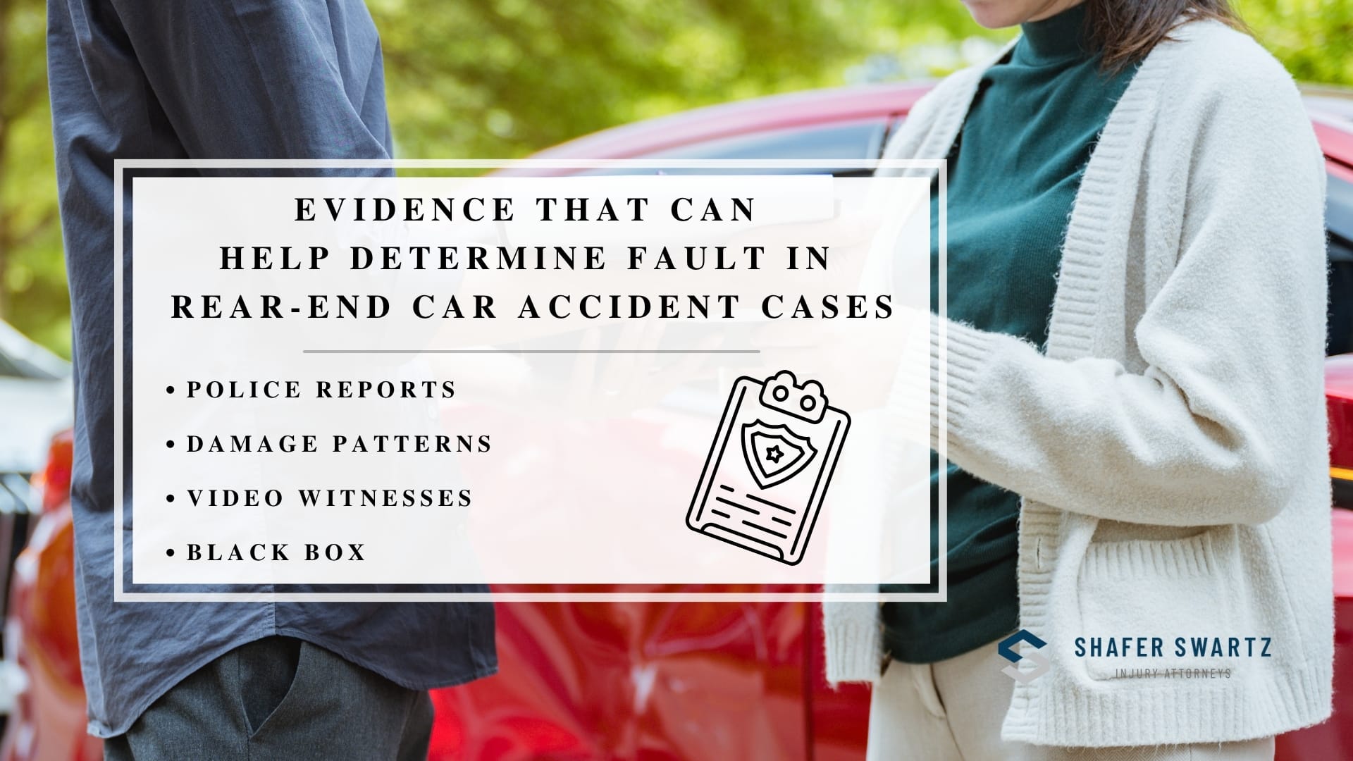 Infographic image of evidence that can help determine fault in rear-end car accident cases