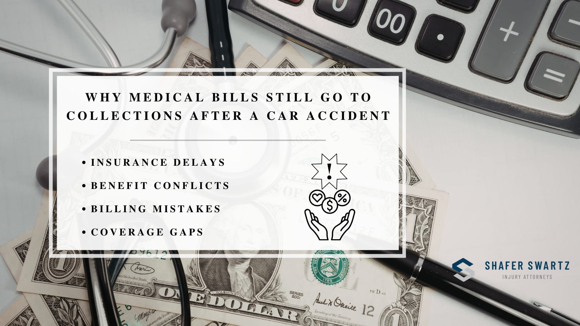 Infographic image of why medical bills still go to collections after a car accident