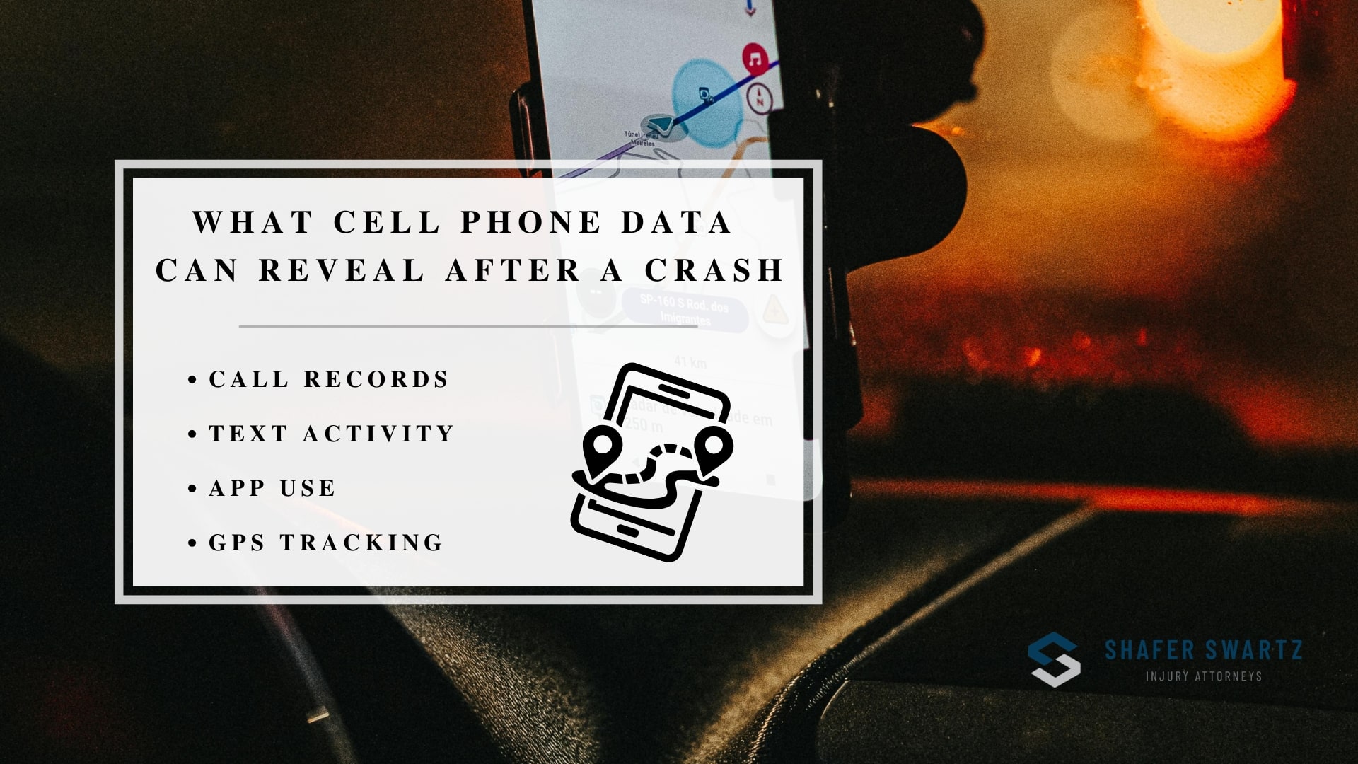 Infographic image of what cell phone data can reveal after a crash