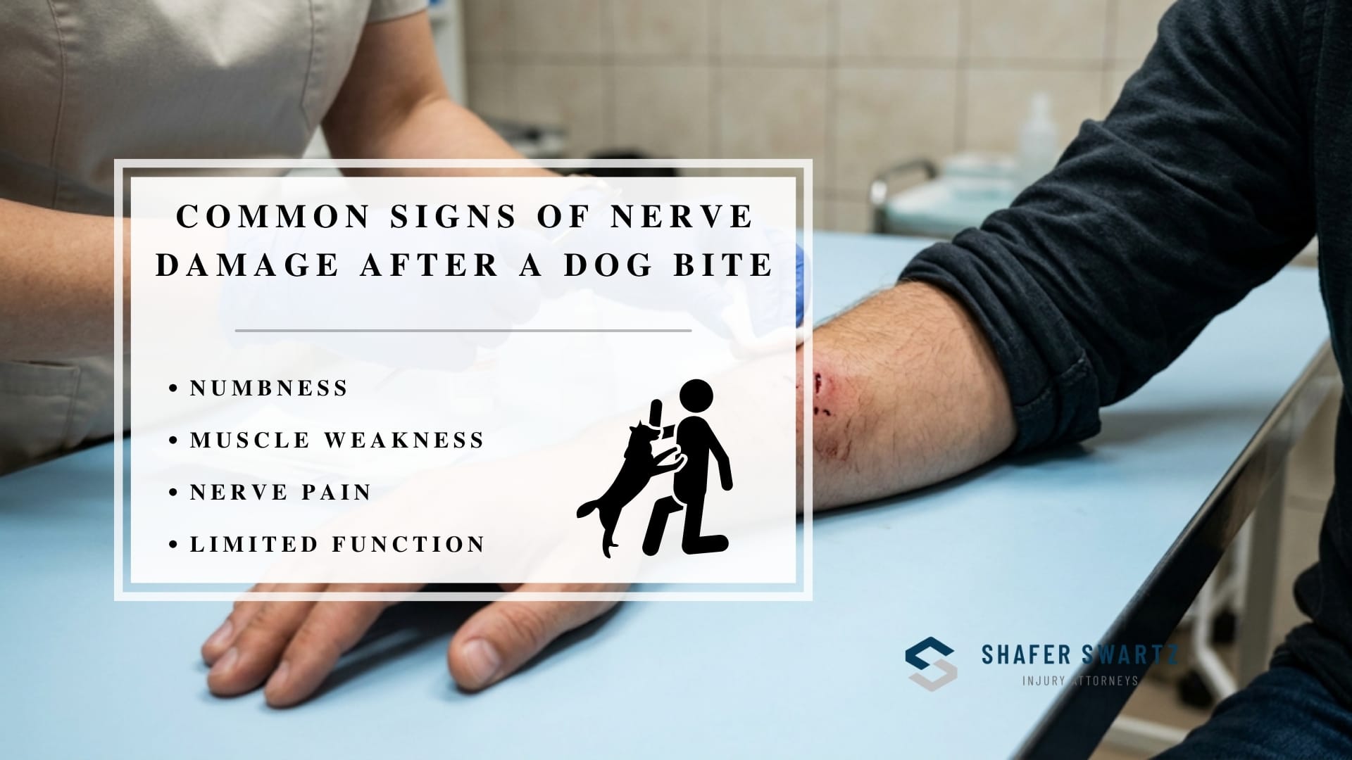 Infographic image of common signs of nerve damage after a dog bite